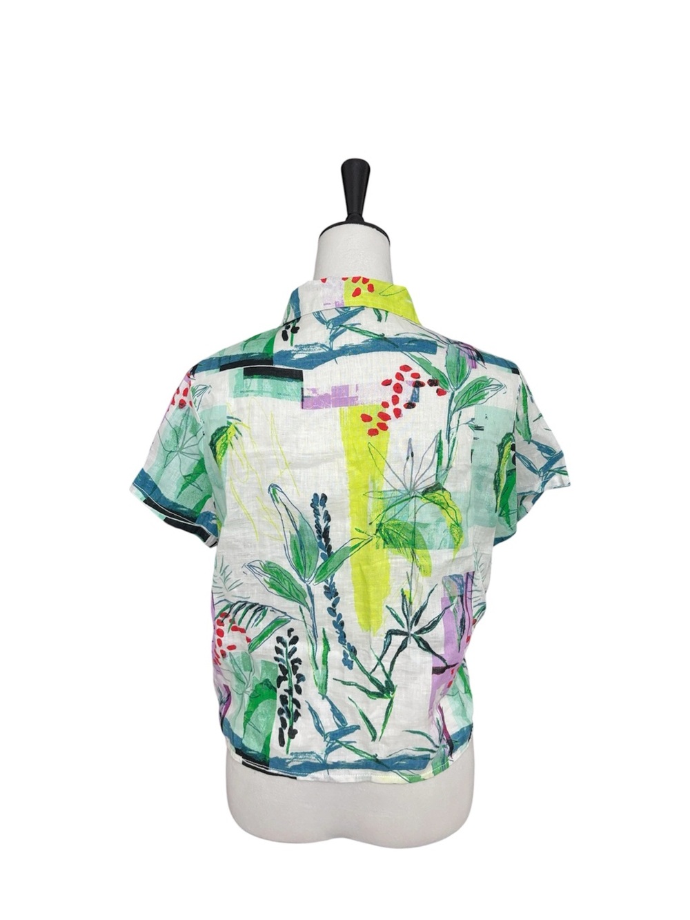 Sigrid Olsen 100% Linen Botanical Tie Front Blouse - Picture 5 of 12